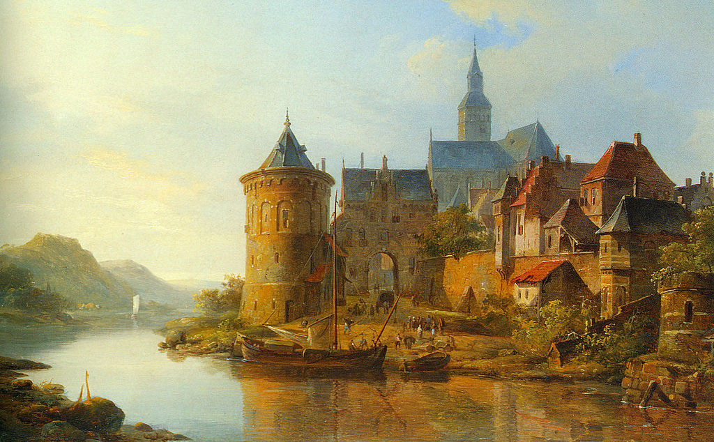 A View of a Town Along the Rhine - Cornelis Springer (Partial)