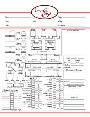 Legends & Labyrinths - Beta Character Sheet