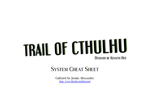 Trail of Cthulhu - System Cheat Sheet