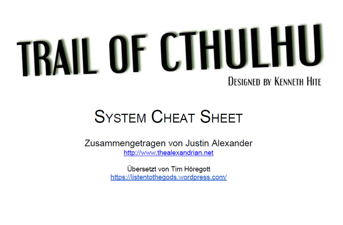 Trail of Cthulhu - System Cheat Sheet (GERMAN)