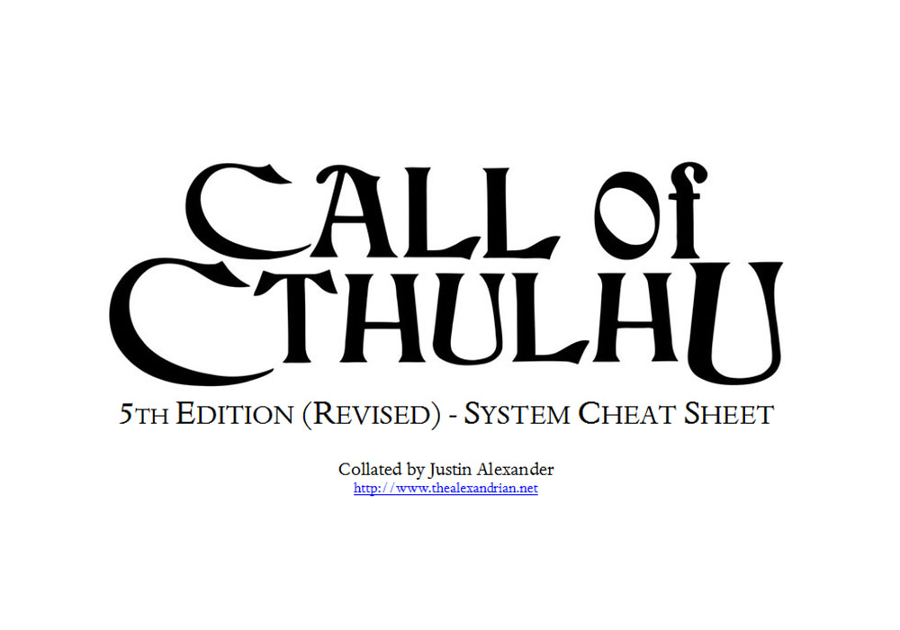 Call of Cthulhu (5th Edition Revised) - System Cheat Sheet